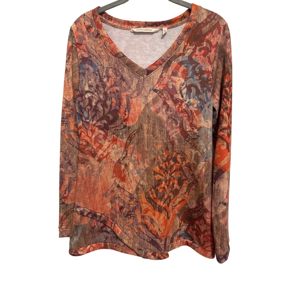 Soft Surroundings Artesia Print Top Soft Button Back Detail Boho Earthy Size XS
